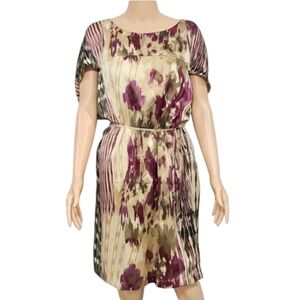 Allen B‎ Beige Purple Satin Studded Shift Casual Dress Size  12